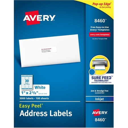 AVERY Label, Ezpeel, Inkjt, 1X2.6, We 3000PK AVE8460